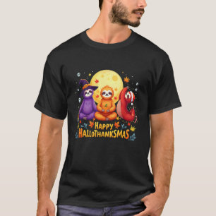 T-shirt Paresseux de yoga drôle Joyeux Hallothanksmas Amou