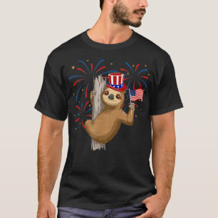 T-shirt Paresseux drôle du 4 juillet avec un drapeau améri