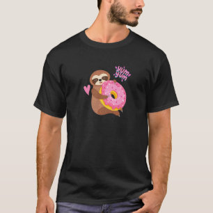 T-shirt Paresseux drôle mangeant un donut rose animal mign