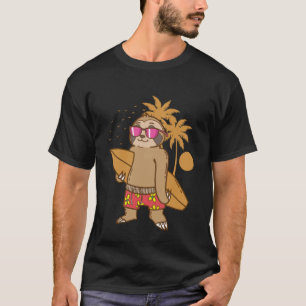 T-shirt Paresseux drôle sur la plage avec planche de surf