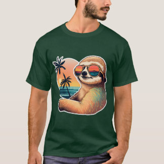 T-shirt Paresseux du coucher de soleil Paresseux vintage P