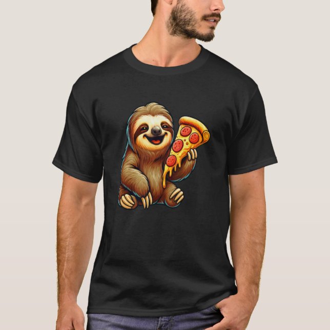 T-shirt Paresseux mignon mangeant une pizza (Devant)