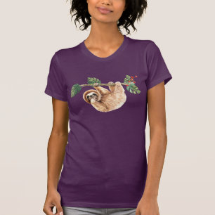 T-shirt Paresseux mignon suspendu à l'envers à l'aquarelle