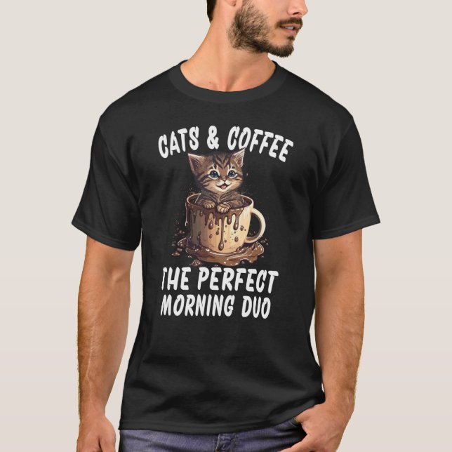 T-shirt Parfait Duo De Matin Café Et Chats (Devant)