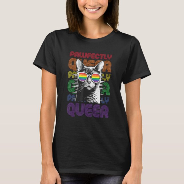 T-shirt Parfaitement Québécois Chat Avec Lunettes de Solei (Devant)