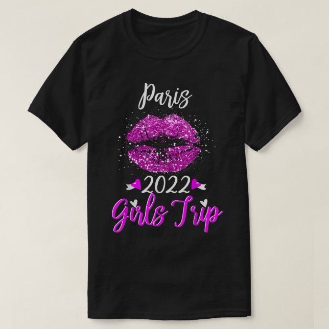 T-shirt Paris Filles Voyage 2022 Vacances Lèvres roses Fem (Design devant)