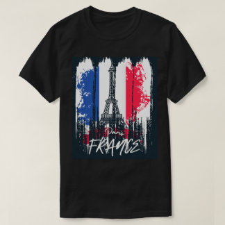 T-shirt Paris France Coup de pinceau Tour Eiffel Design