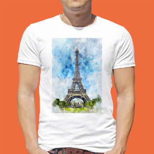 T-shirt Paris France Tour Eiffel Aquarelle