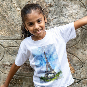 T-shirt Paris France Tour Eiffel Aquarelle
