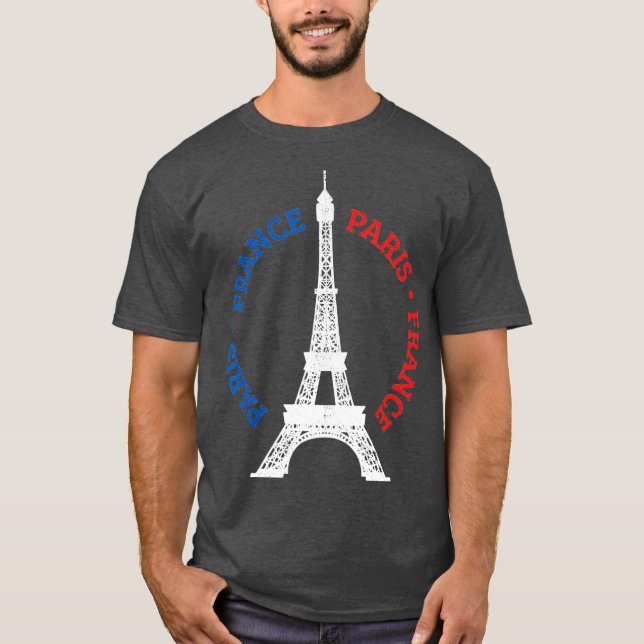 T-shirt Paris France Tour Eiffel Drapeau Français Souvenir (Devant)