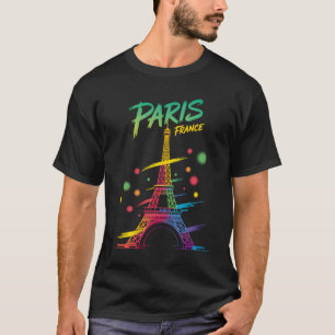 T-shirt Paris France Tour Eiffel Souvenir Touriste Arc-en-
