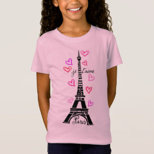 T-Shirt PARIS JE T'AIME EIFFEL ET COEURS ROSES