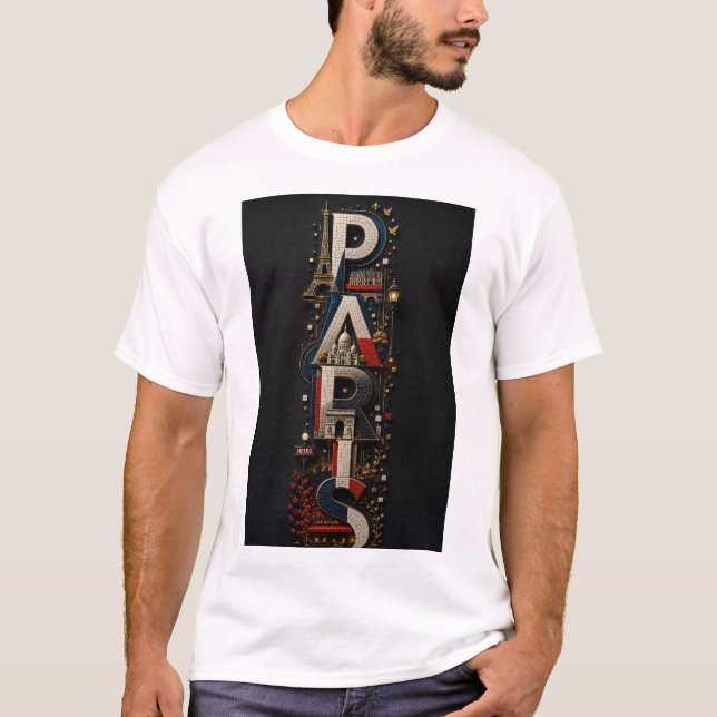 T-shirt Paris – Mosaïque Micro 3D Verticale aux Couleurs F (Devant)