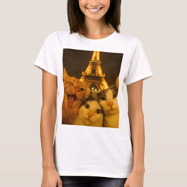 T-shirt Paris Night Cat Selfie Squad Lover                 (Devant)