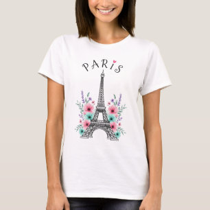 T-shirt Paris Romance - Tour Eiffel & Rêves Floraux