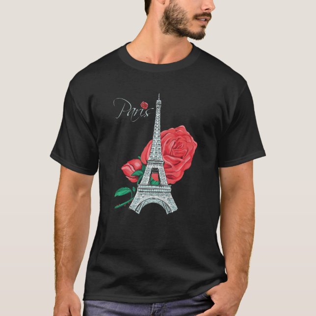 T-shirt Paris Rose Tour Eiffel Rose Amour français France (Devant)