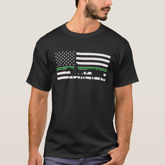 T-shirt Park Ranger Green Line Drapeau Horse USA American  (Devant)