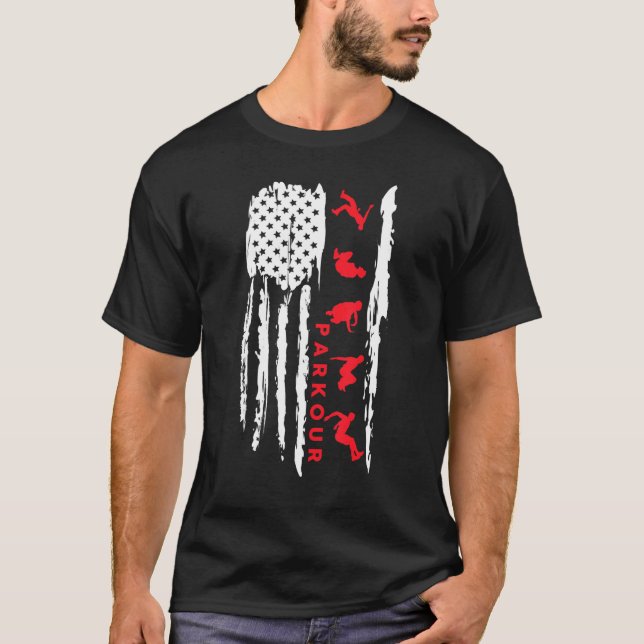 T-shirt Parkour silhouette US flag graphic Parkour (Devant)
