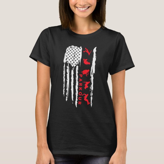 T-shirt Parkour silhouette US flag graphic Parkour (Devant)