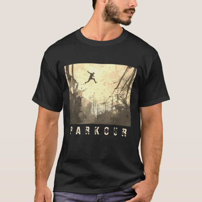 T-shirt Parkour Urban Free Runing Free Styling Art Sepia (Devant)