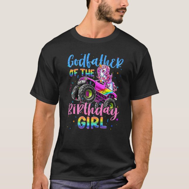 T-shirt Parrain De L'Anniversaire Girl Racing Unicorn Mons (Devant)