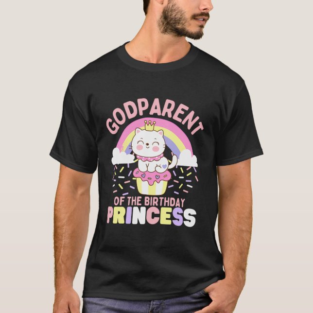 T-shirt Parrain De L'Anniversaire Princesse Cute Chat Sur  (Devant)