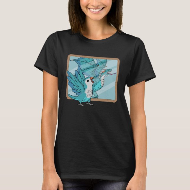 T-shirt Parrot & Dragon Réflexion I Blue Monk Parakeet Qu (Devant)