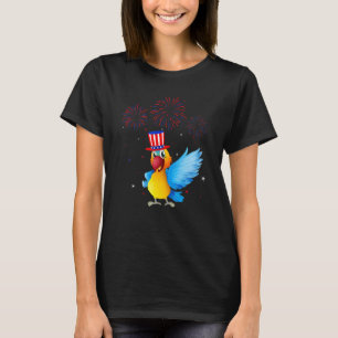 T-shirt Parrot Graphique Rouge Blanc Bleu Bleu Décor 4e