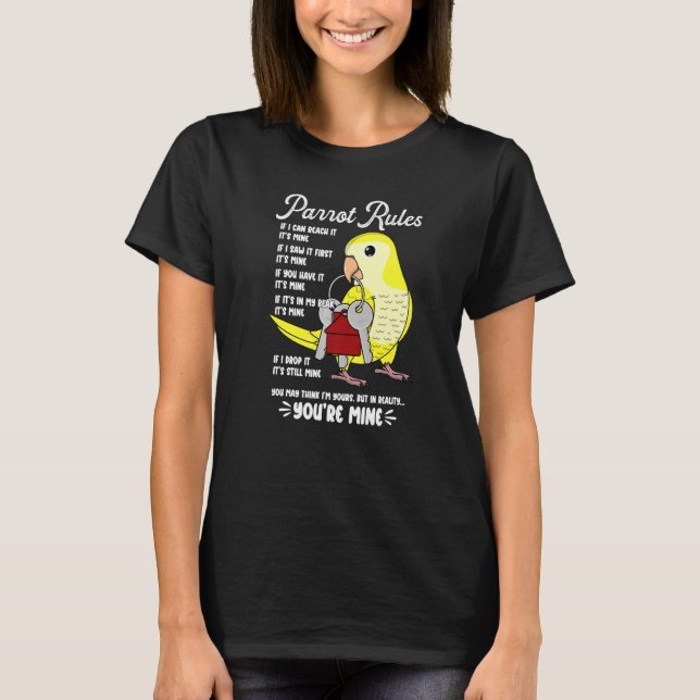 T-shirt Parrot House Rules C'est à moi Jaune Moine Parakee (Devant)