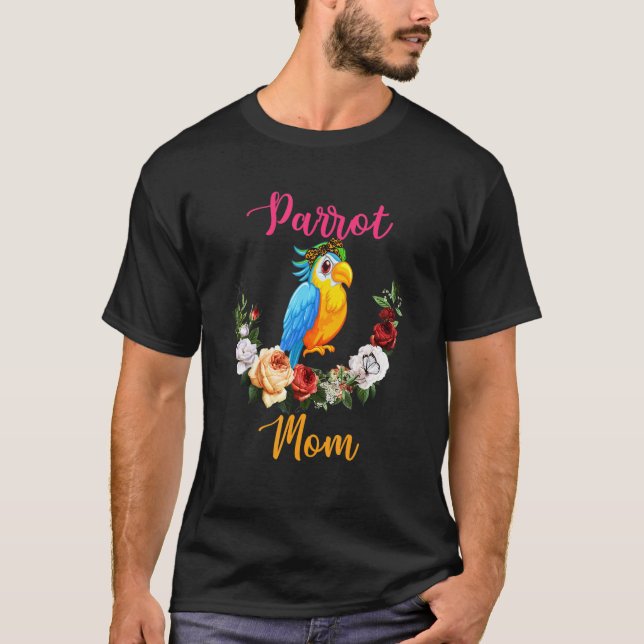 T-shirt Parrot Mom Floral Parrot Bow Tie Lover Mother's Da (Devant)