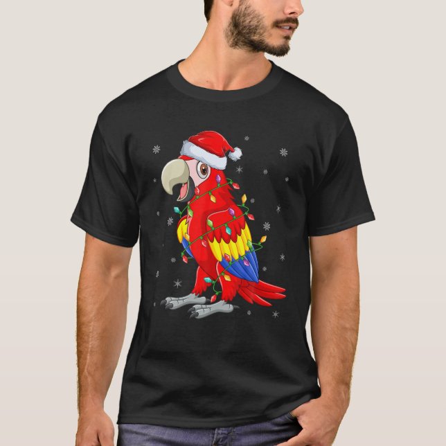 T-shirt Parrot Oiseau Noël Éclairage Santa Chapeau Parrot  (Devant)