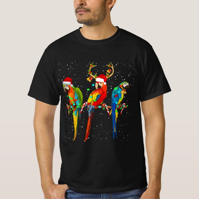 T-shirt Parrot Reindeer Santa Claus Merry Christmas Parrot (Devant)