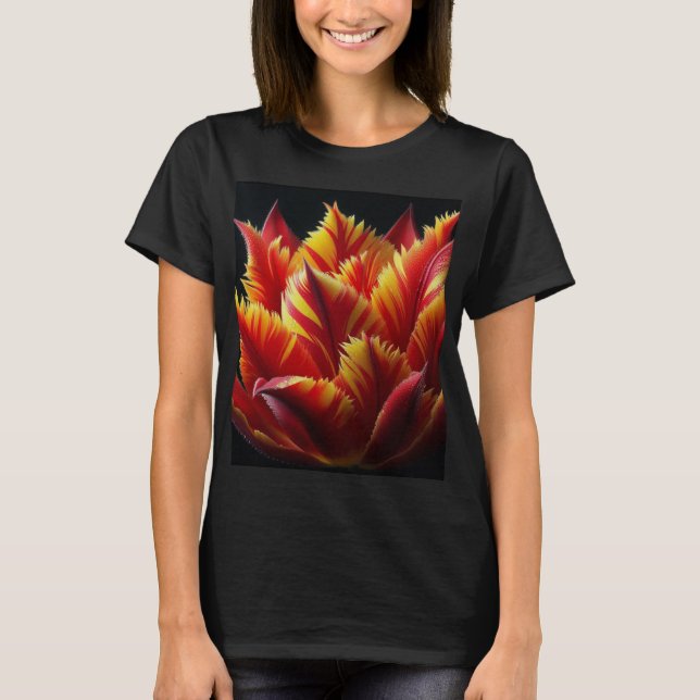 T-shirt Parrot Tulip Floral Rouge et Jaune (Devant)