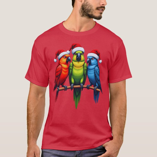 T-shirt Parrots de Noël Père Noël Funny Noël Bird Vacances (Devant)