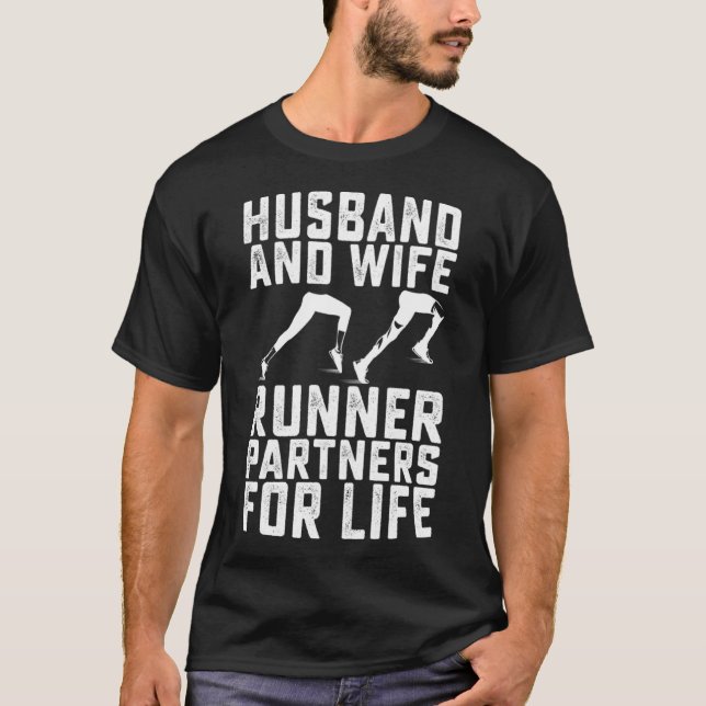 T-shirt Partenaires Mari Et Femme Coureur Pour La Course À (Devant)