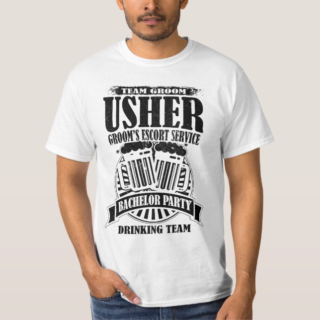 T-shirt Parti de Bachelor du service d'escorte d'Usher Gro (Devant)