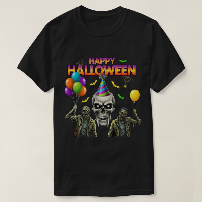 T-shirt Parti d'Halloween Zombie et Crâne (Design devant)
