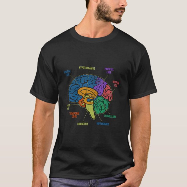 T-shirt Parties Du Cerveau Diagramme Coloré Neurologie Cad (Devant)