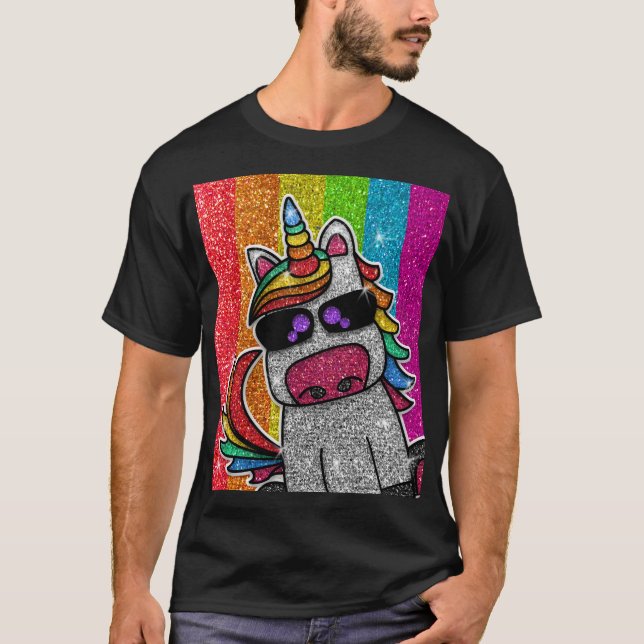 T-shirt Parties scintillant arc-en-ciel Unicorn Sparkly LG (Devant)