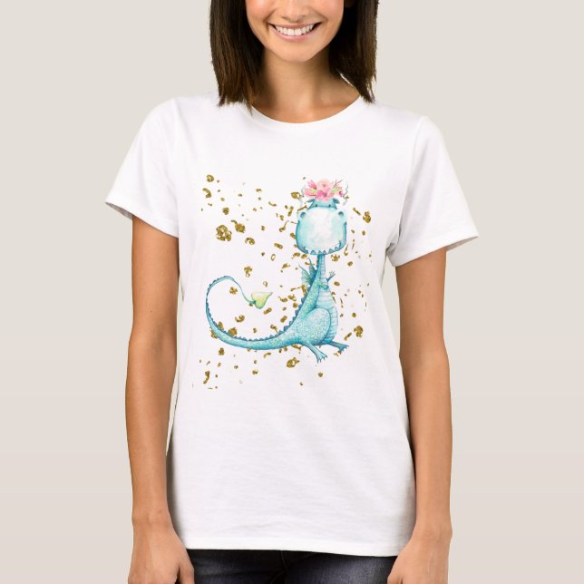 T-shirt *~* Parties scintillant Blue Girly Dragon Dinosaur (Devant)