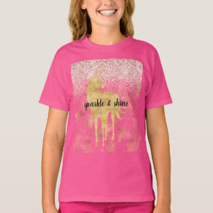 T-shirt Parties scintillant brillante en or rose Unicorne