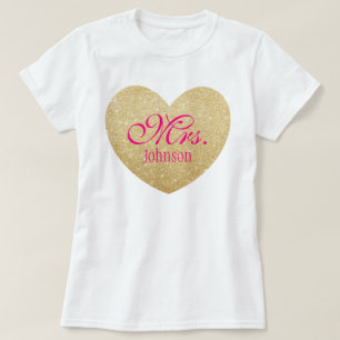 T-shirt Parties scintillant Coeur d'or Personnalisé Mme 2
