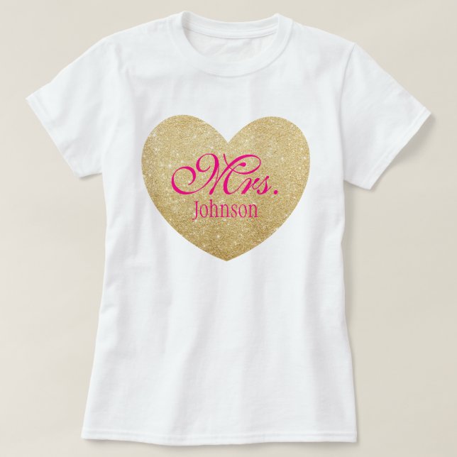 T-shirt Parties scintillant Coeur d'or Personnalisé Mme 2 (Design devant)