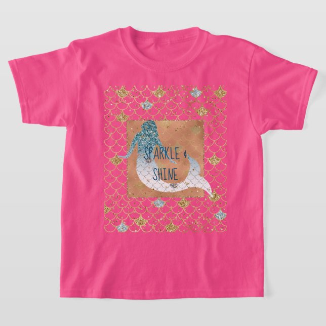 T-shirt Parties scintillant étincelante en or bleu Mermaid (Poser)