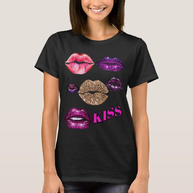 T-shirt Parties scintillant étincelante Lips Kiss Art (Devant)