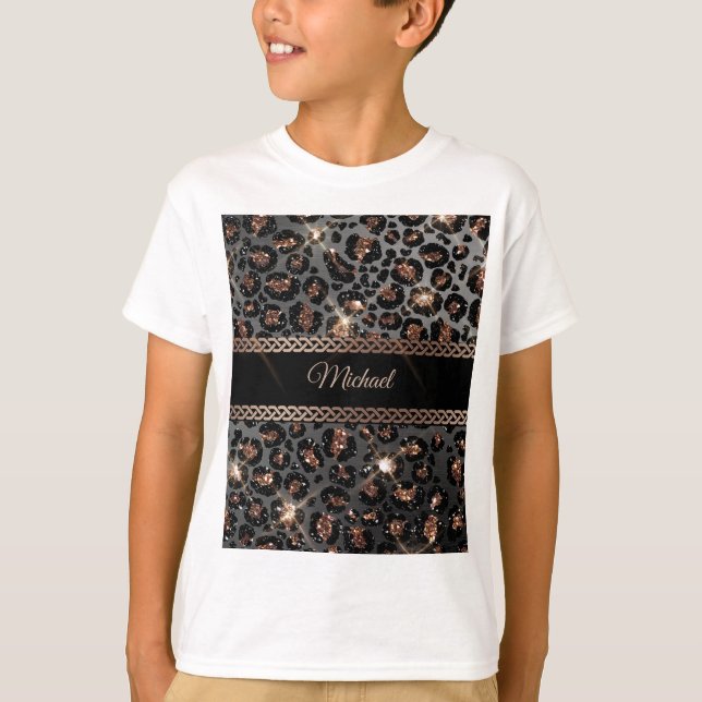 T-shirt Parties scintillant Leopard Black Gold personnalis (Devant)