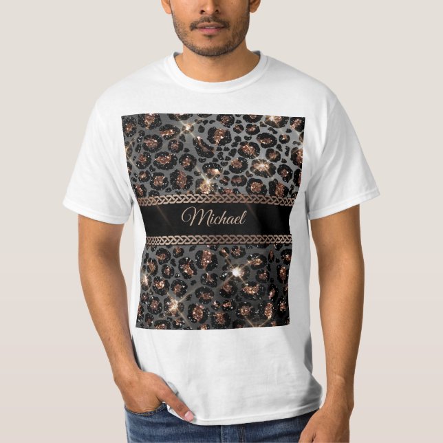 T-shirt Parties scintillant Leopard Black Gold personnalis (Devant)