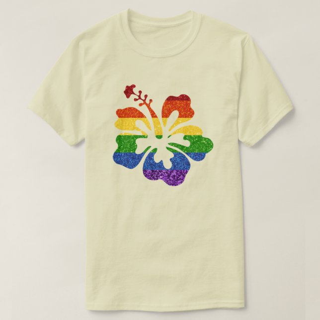 T-shirt PARTIES SCINTILLANT LGBT Hibiscus arc-en-ciel (Design devant)