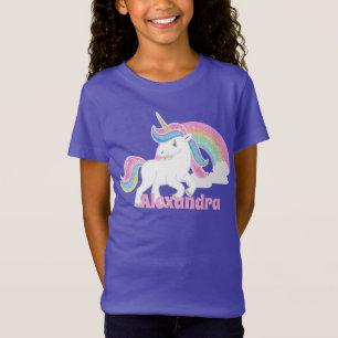 T-Shirt Parties scintillant personnalisée Rainbow Unicorn 