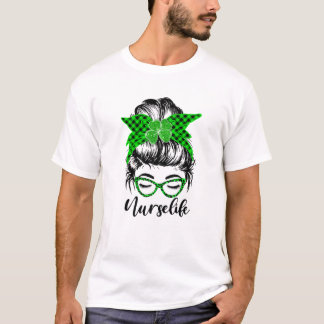 T-shirt Parties scintillant Plaid Leopard Messy Bun Nurse 